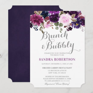 Invitation Aquarelle Plum violet Floral Boho Fête des mariées
