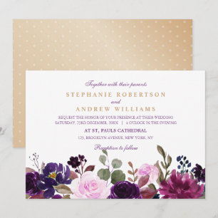 Invitation Aquarelle Plum violet Floral Boho rustique