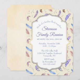 Invitation Aquarelle Plumes Motif Réunion famille