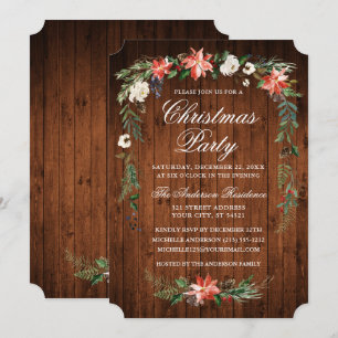 Invitation Aquarelle Poinsettia Bois fête de Noël