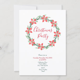 Invitation Aquarelle Poinsettia Feuille Wreath