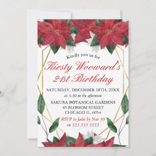 Invitation Aquarelle Poinsettia Fleurs Noël Anniversaire