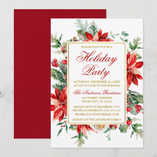 Invitation Aquarelle Poinsettia Floral Fête Or