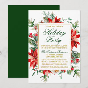 Invitation Aquarelle Poinsettia Floral Gold Fête