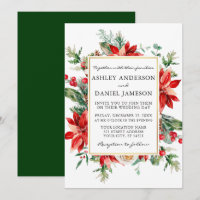 Aquarelle Poinsettia Floral Vert Mariage