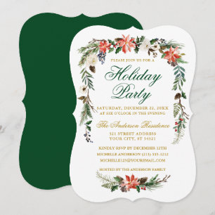 Invitation Aquarelle Poinsettia Green Gold