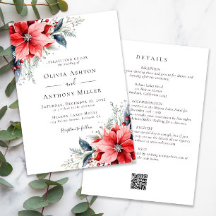 Invitation Aquarelle Poinsettia hiver tout en un code QR