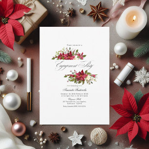 Invitation Aquarelle Poinsettia & Holly Christmas Fiançailles