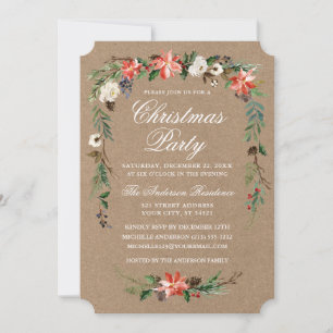 Invitation Aquarelle Poinsettia Kraft fête de Noël