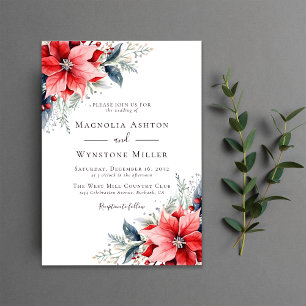 Invitation Aquarelle Poinsettia Mariage d'hiver