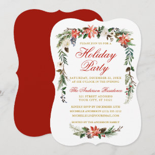 Invitation Aquarelle Poinsettia Red Gold