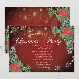 Invitation Aquarelle Poinsettia Snowflakes Noël