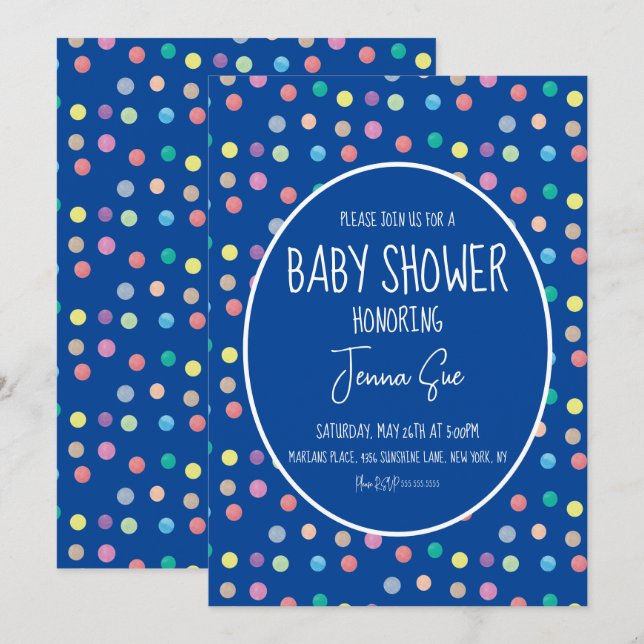 Invitation Aquarelle points Baby shower peint (Devant / Derrière)