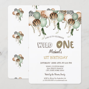 Invitation Aquarelle Poster de animal Ballons 1er anniversair