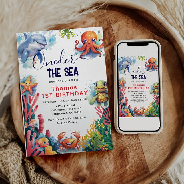 Invitation Aquarelle pour enfants mignonne au bord de la mer  (Créateur téléchargé)