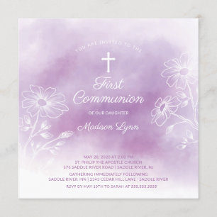 Invitation Aquarelle pourpre Première Communion sainte