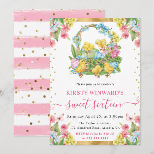 Invitation Aquarelle Poussins de Pâques et oeufs Printemps do