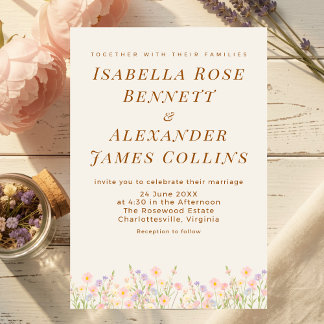 Invitation Aquarelle Prairie de Fleurs Sauvages Botanique Pas