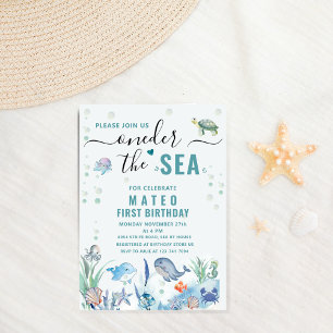 Invitation Aquarelle Premier anniversaire sous la mer