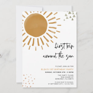 Invitation Aquarelle Premier Voyage Autour Du Soleil Annivers