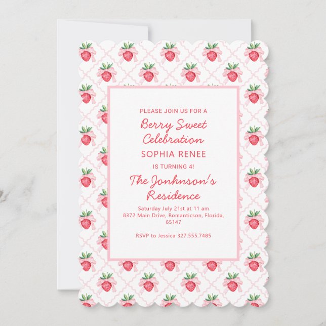 Invitation Aquarelle Preppy Fraises Berry Sweet (Devant)