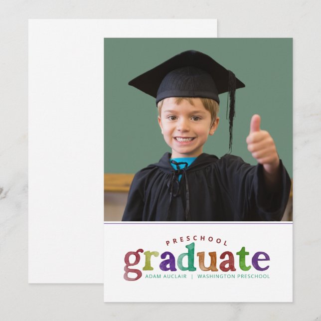 Invitation Aquarelle primaire peinte préscolaire Diplômé (Devant / Derrière)