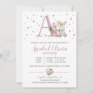 Invitation Aquarelle Princesse Bunny Baby Girl Baptême 