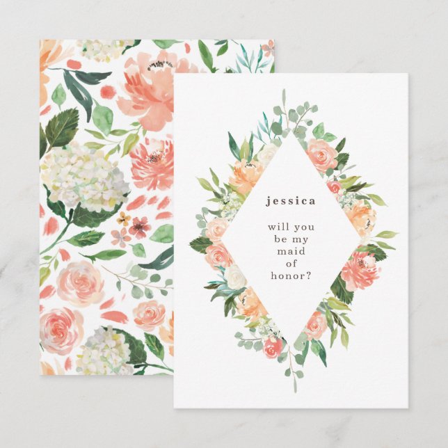 Invitation Aquarelle printanière Diamant floral Maid of Honor (Devant / Derrière)