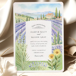 Invitation Aquarelle Provence Lavender Champs Mariage