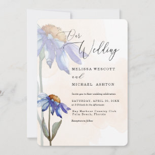 Invitation Aquarelle Purple Daisy Peach Rustique Mariage