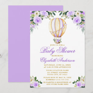 Invitation Aquarelle Purple Floral Air Baby shower