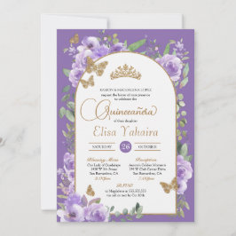 Invitation Aquarelle Purple & Papillon Or Quinceañera