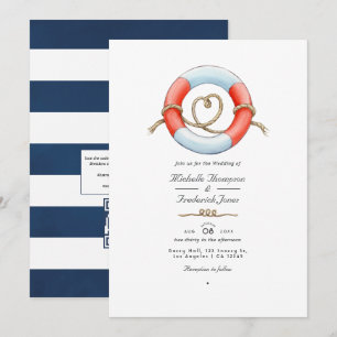 Invitation Aquarelle QR Code RSVP Mariage nautique