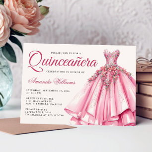 Invitation Aquarelle Quinceanera Rose Gold Gown