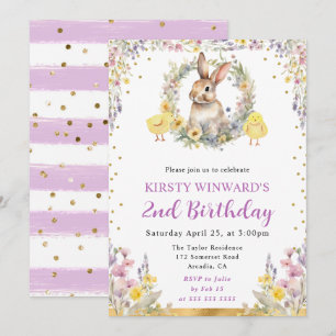 Invitation Aquarelle Rabbit de Pâques et fleurs Anniversaire