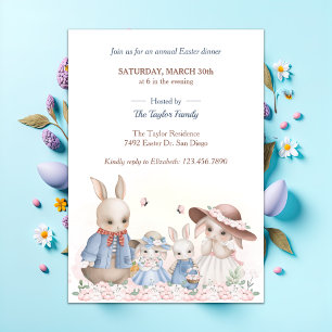 Invitation Aquarelle Rabbit de Pâques Joli dîner en famille
