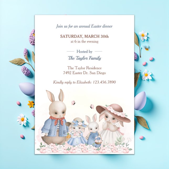 Invitation Aquarelle Rabbit de Pâques Joli dîner en famille (Créateur téléchargé)