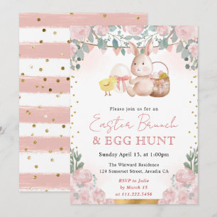 Invitation Aquarelle Rabbit et fleurs de printemps Pâques