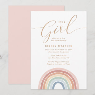 Invitation Aquarelle Rainbow C'est un Baby shower fille
