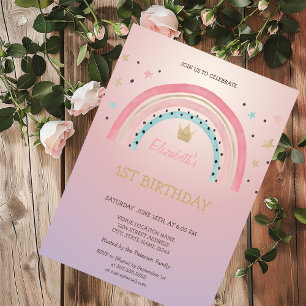Invitation Aquarelle Rainbow Crown Parties scintillant Annive