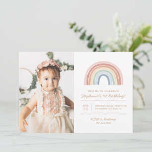 Invitation Aquarelle Rainbow Girl Anniversaire Photo