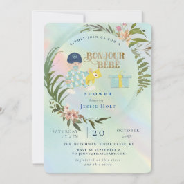 Invitation Aquarelle Rainbow Holograph Bonjour Garçon bébé
