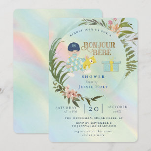 Invitation Aquarelle Rainbow Holograph Bonjour Garçon bébé