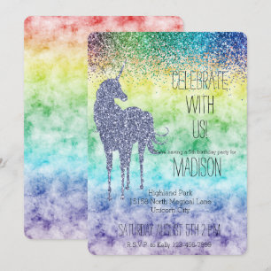 Invitation Aquarelle Rainbow Purple Parties scintillant Unico