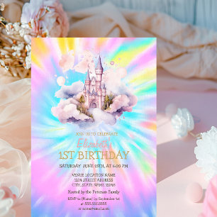 Invitation Aquarelle Rainbow Tie Dye Castle Anniversaire