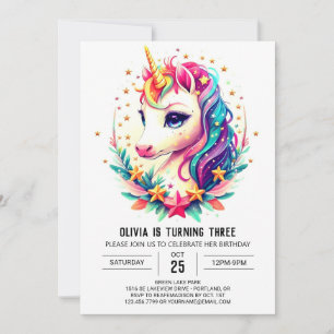 Invitation Aquarelle Rainbow Unicorn Anniversaire
