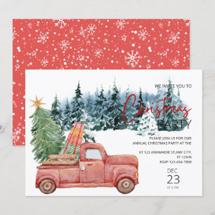 Invitation Aquarelle ramassage Camion rouge Fête de Noël rust
