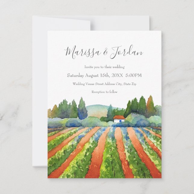 Invitation Aquarelle 'Red Green Blue Vineyard' (Devant)