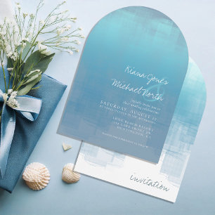 Invitation Aquarelle Réflexions Dusty Blue Arch ID774
