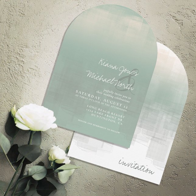 Invitation Aquarelle Réflexions Mariage Sage Arch ID774 (Créateur téléchargé)